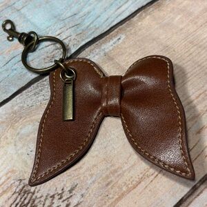 Brown Leather Bow Keychain - Bow Charm Keyring